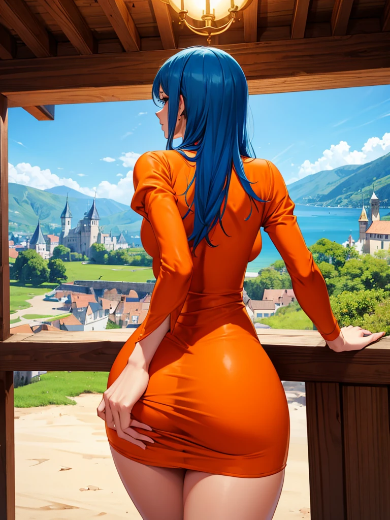 Bulma from Dragon Ball showing her naked buttocks while bending over