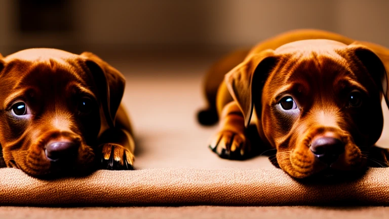 brown pitbull puppy smiling at the camera, gold eyes, closeup, portrait, solo, blurred background, (masterpiece, best quality:1.2)