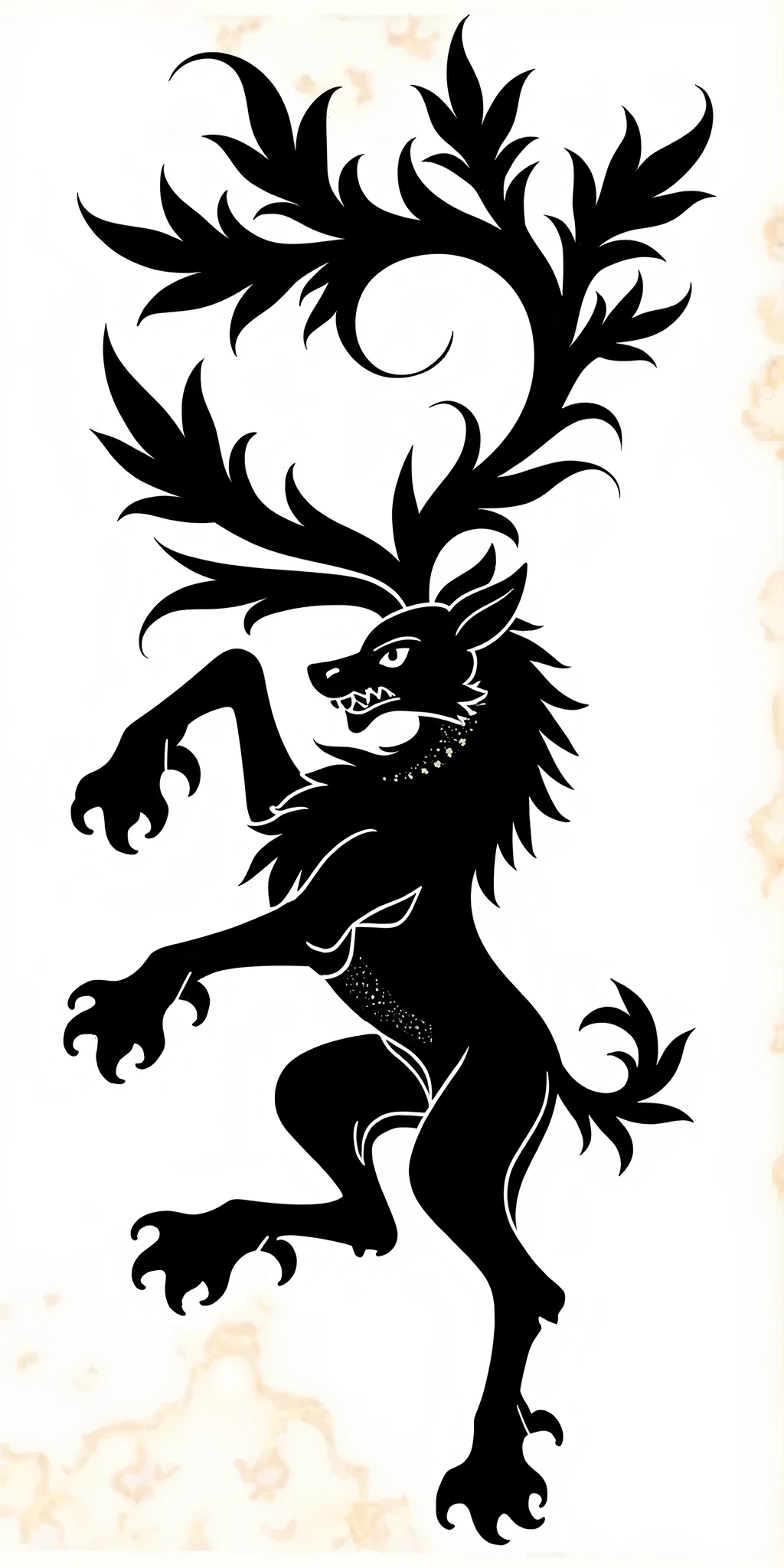 pyrography, folk art, folkl monochrome, traditional media \(artwork\), outline, woodgrain, field, mountain, river, cloud, sky, flower, village, building, bridge, path, solo, anthro, male, sergal, thick tail, nude, featureless crotch, crotch tuft, belly tuft, deep navel, (slim:0.9), thigh gap, full-length portrait, digitigrade, girly, (detailed background:1.1), (slightly chubby, potbelly:1.1), open mouth, tongue out, mouth shot