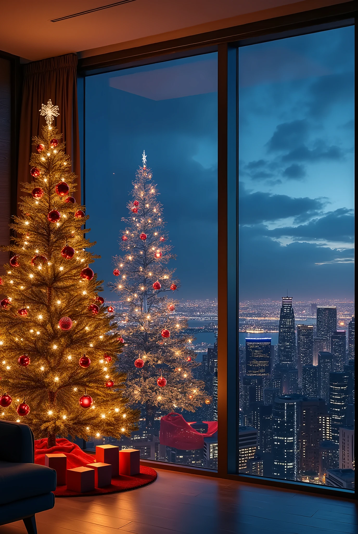 LUXURY CONDOMINIUM ,CHRISTMAS TREE, NIGHT VEIW