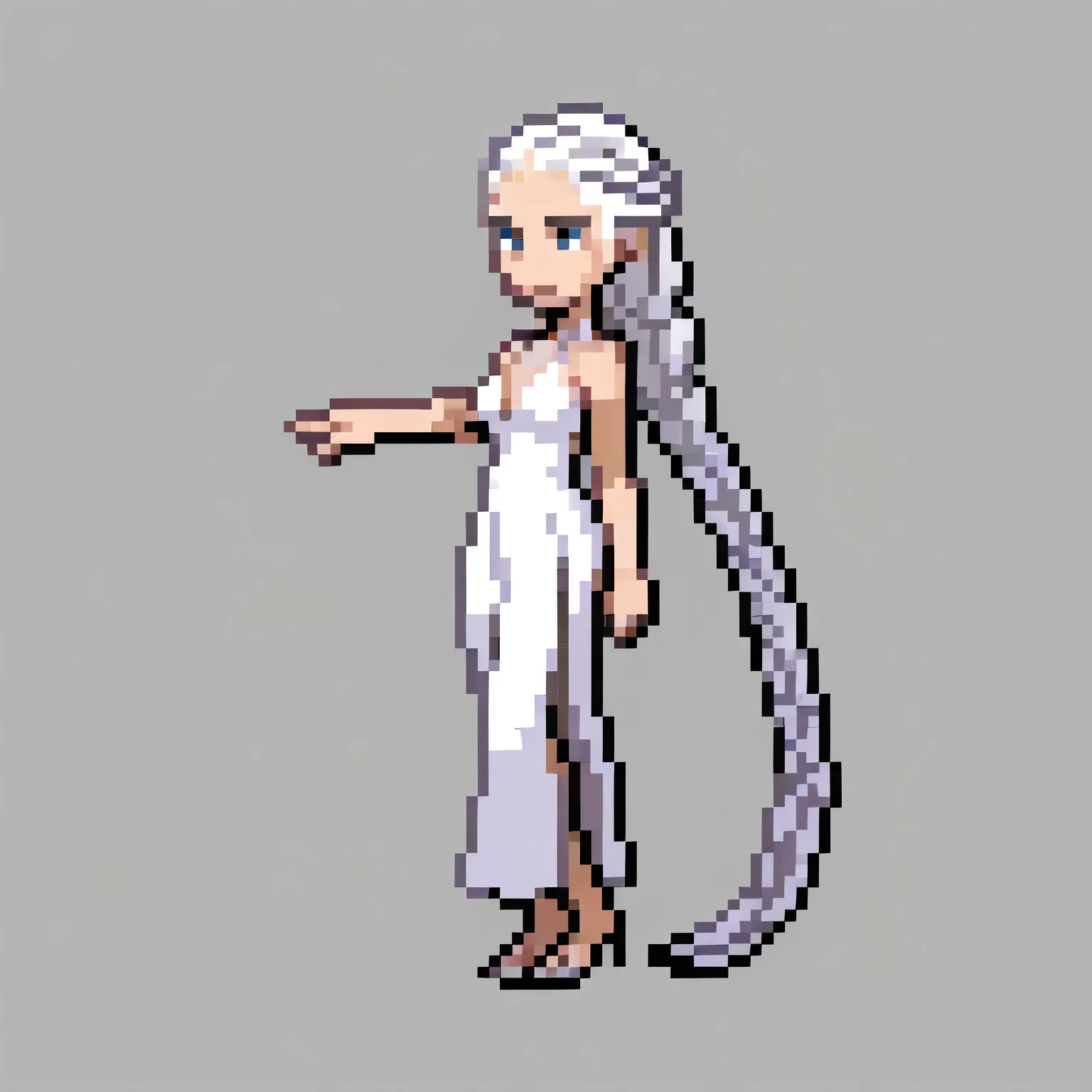 completely nude Daenerys Targaryen from Game of Thrones posing seductively, silver braided hair, simple background, perfect pixel art