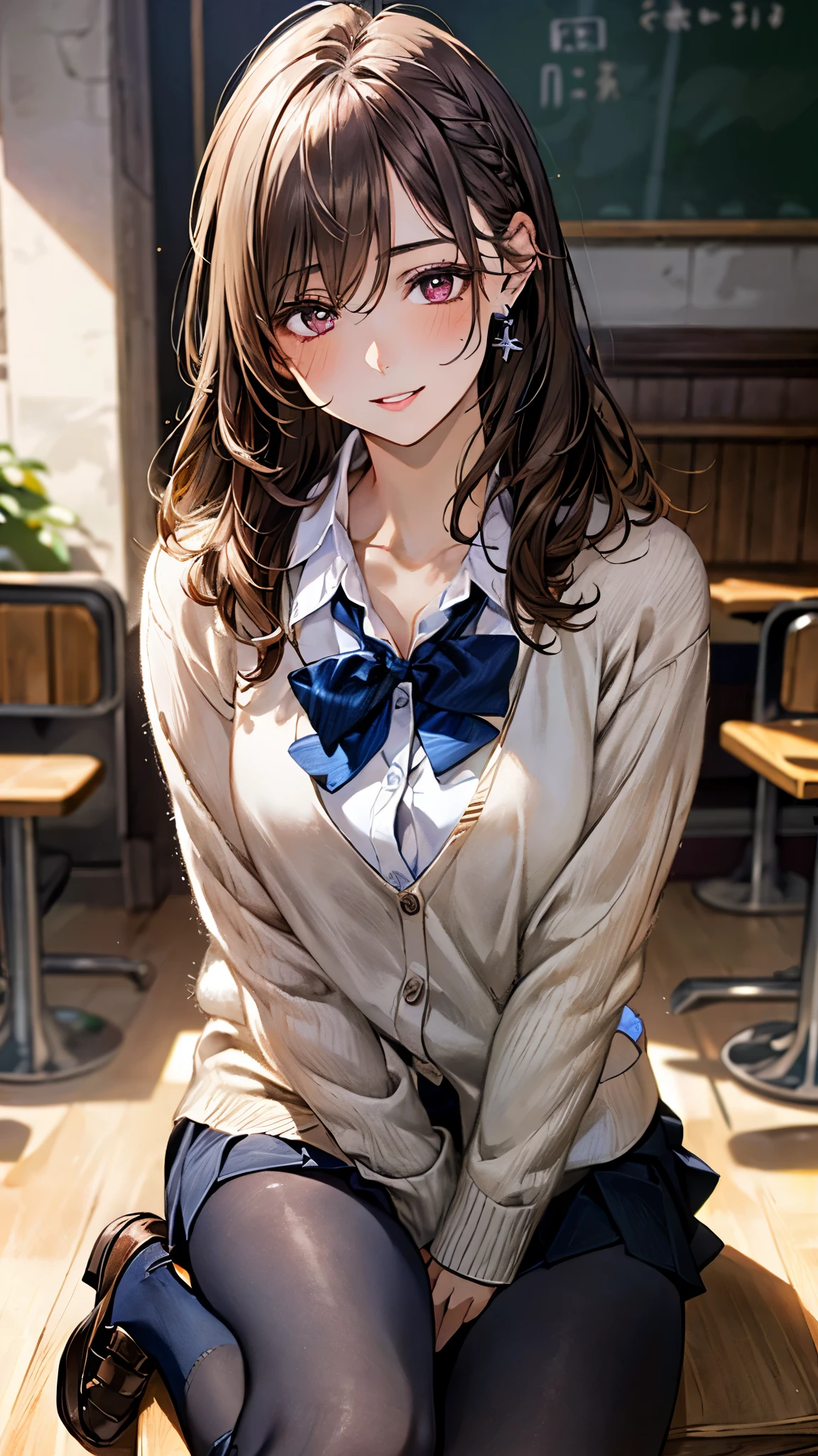 Anime girl sitting on a bench in a school uniform - SeaArt AI