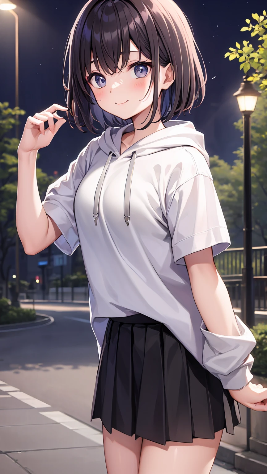 alone,(((Anime Style:3,Mature Woman,Shyness,Flat Chest:1.3,80 years old,Fat))),Black Hair,Watery eye,short hair,Street corner of the park at night,(((embarrassed,Lift up own skirt,show sexy Panties))),Half-open mouth