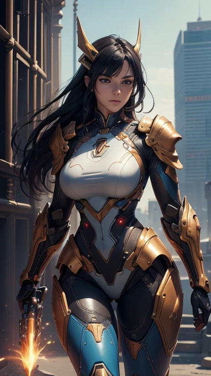 ​masterpiece、top-quality、hight resolution、realisitic、Two warriors of both sexes、Upper part of the metal body、 adult  woman、Slender tall woman、Adult male、Slender macho men、Both wear helmets.、Ultraman、Mecha Ultraman、Golden、Transparent、(Stance:1.1)、Biomechanics、 Megacities of the future、Dramatic Lighting、Sword in hand、