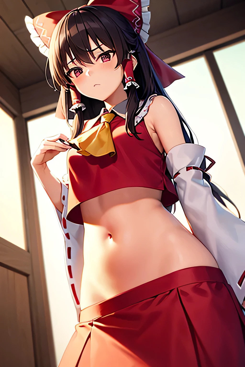 onodera haru, oily skin, wet, detailed skin, ((little girl)), ((carrying a red backpack)), ((10 years old)), blurry background, open mouth, short height, little girl, ((bare shoulder)), ((presenting armpit)), (see-through), cleavage, naughty face, ((white tank top)), (arm up), ((loli)), ((small boobs)), ((small breasts)), ((flat chest), (hot pants), ((detached sleeves)), beach, (potrait)), loose shirt, navel, (((from below))) wet body, rain