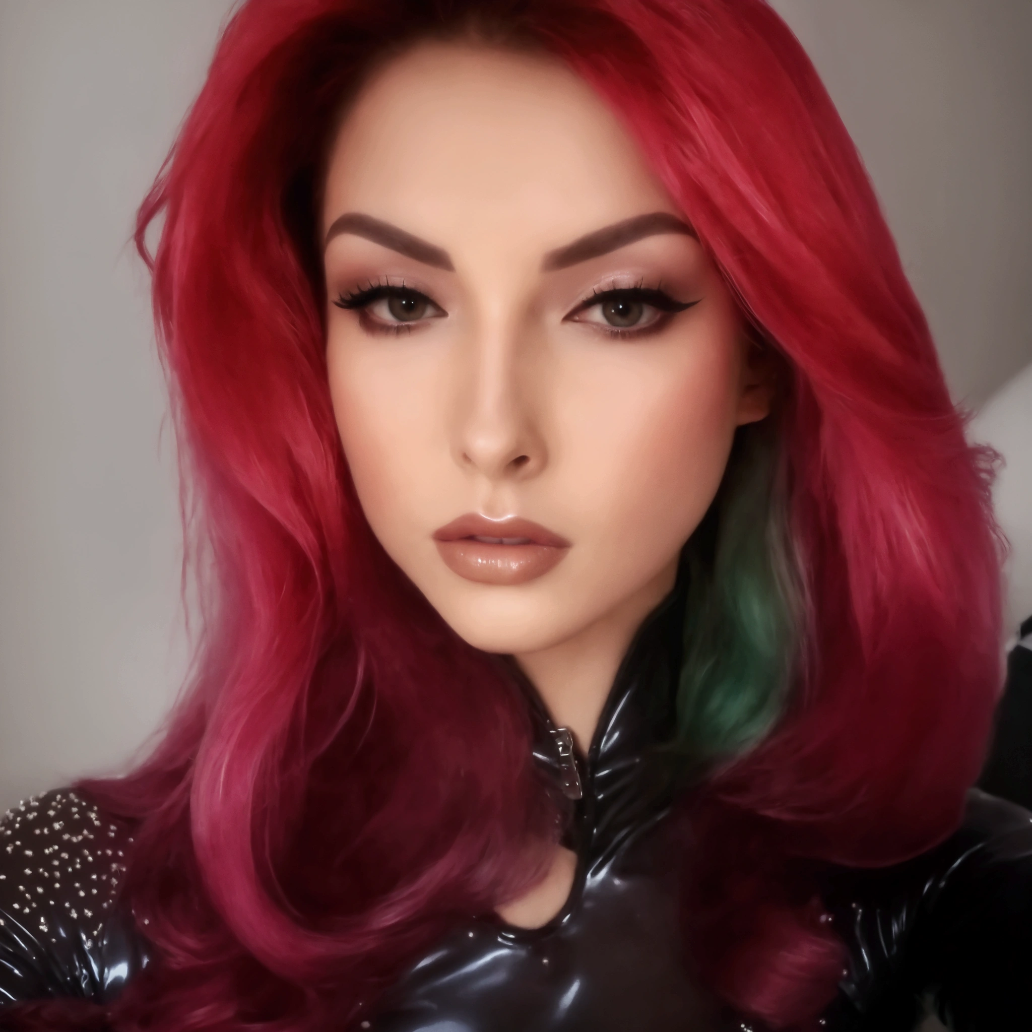 Lady Gaga Poison IVY, 4K texture, long hair, high quality, extravagant hairstyle, original album cover, 8k image, futuristic, high image quality, at night, hair accessories, very realistic and defined face, full body, heroin robotic suit, various poses