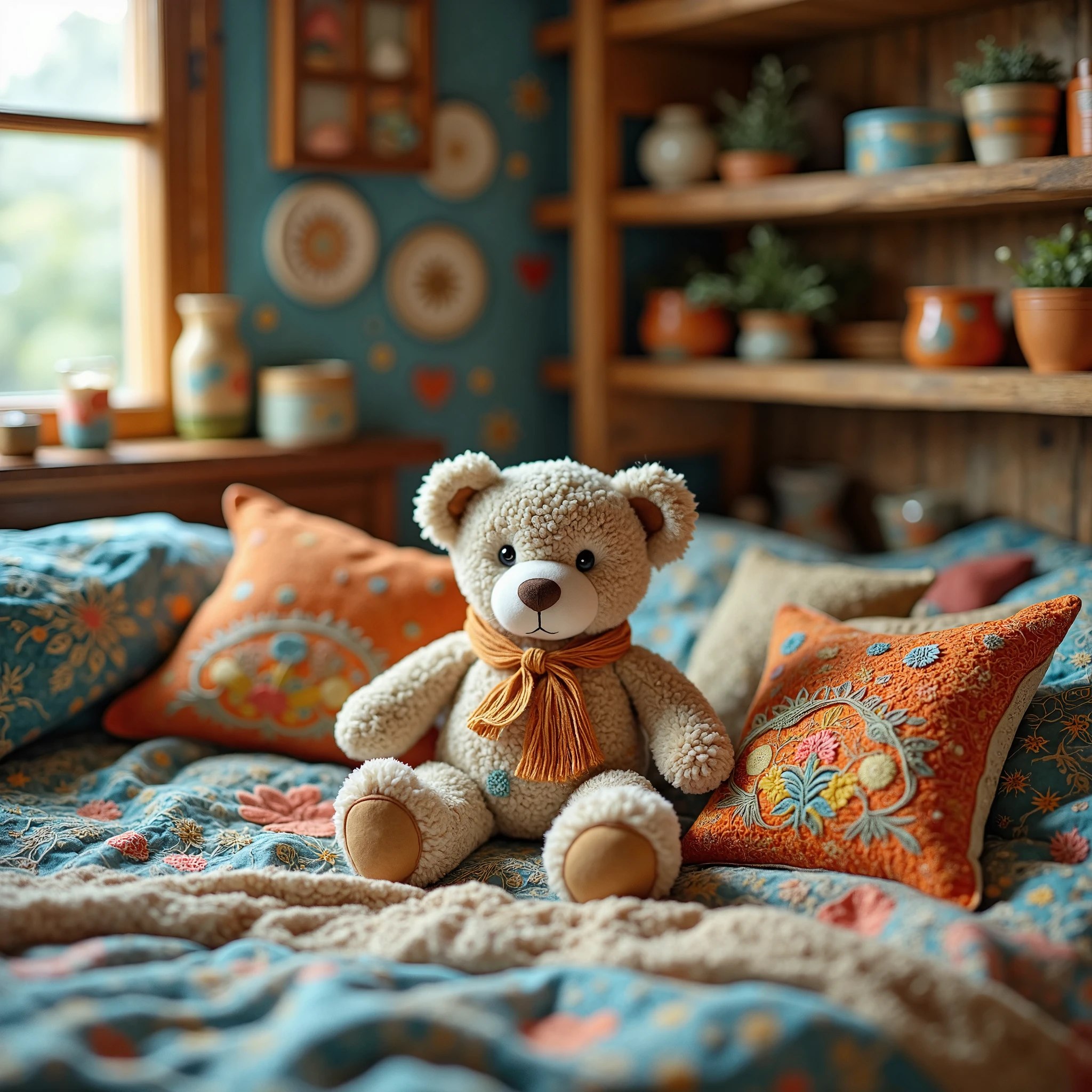 (masterpiece, best quality:1.2), Room with teddy bear,handmade style