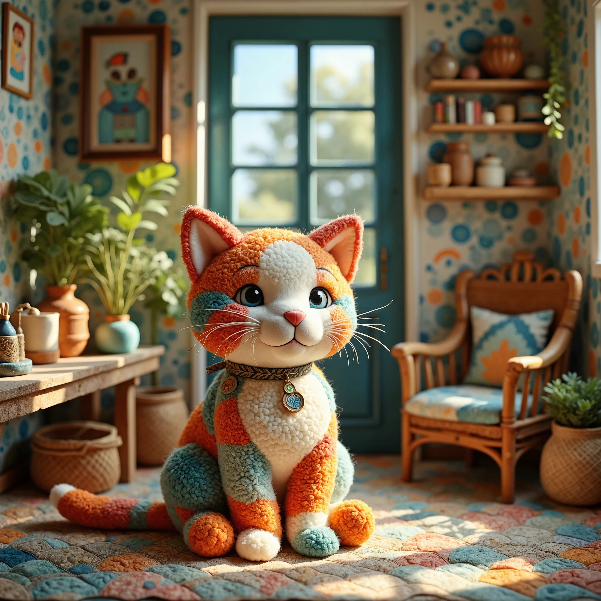 (masterpiece, best quality:1.2), A room with a stuffed cat,handmade style