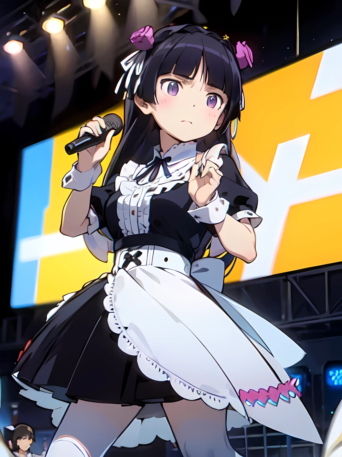 (ruri gokou),  1 female, Alone, Black Hair, Hime cut, Long Hair, Hairbands, Japanese idol costumes, Idol Dress, concert、A large crowd