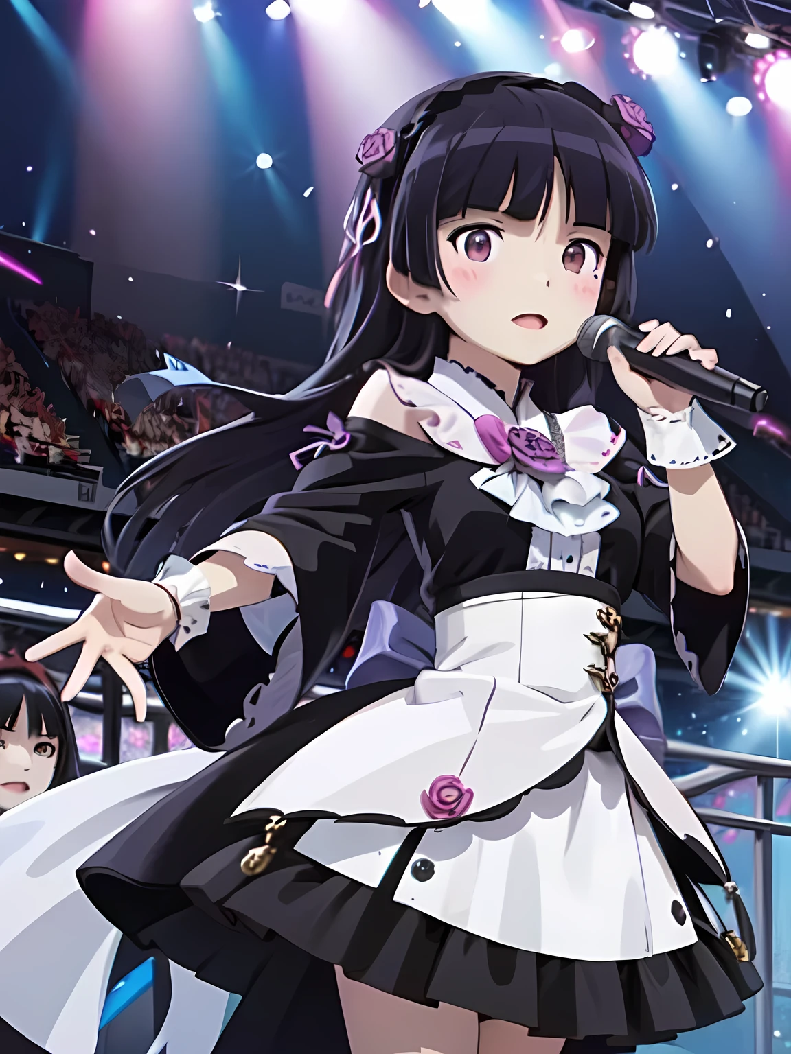 (ruri gokou), 1 female, Alone, Black Hair, Hime cut, Long Hair, Hairbands, Japanese idol costumes, Idol Dress, concert、Concert Lighting