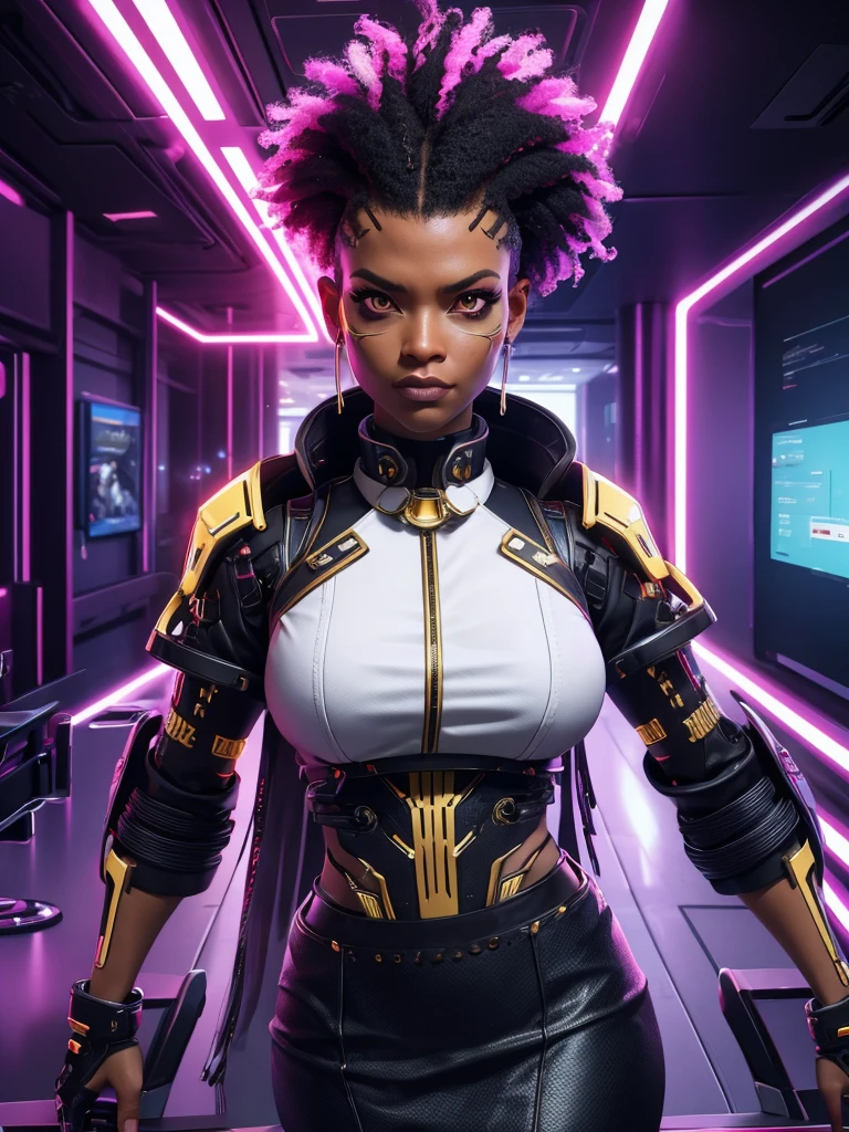 full body, rick ross talking to a slim woman, braids, wearing African clothes, African city bar, science fiction style , A highly detailed, digital, circuit board, energy lines and nodes, advanced, high-tech, cyberpunk, unreal engine 5, keyshot, octane, artstation trending, ultra high detail, ultra realistic, cinematic, 8 k, tilt shift, depth of