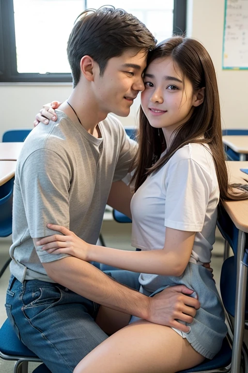 (1 man:1.8),The man is teacher,man is 50 year old,(man is smile:1.2),many is black shirt,(man show briefs:1.4),(the man is fullnude:1.2),2 girls,group,A good friend, office, sitting office chair, 15 year old, (Small breasts:1.3),(skinny:1.2),AKB48,nogizaka46,(navy blue blazer,white blouse,checked mini skirt,red ribbon,high school uniform:1.1),smile,beautiful girl,highest quality,High resolution,be familiar with,perfect anatomy,beautiful and fine eyes,(school:1.3),(classroom:1.5),(many student:2.0), Chair,Desk,laptop,(short ponytails:1.2),(black tights:1.2),(smile:1.2),(open legs:1.3),(cowboyshot:1.6),Young beauty spirit ,bsp,(full-face blush:1.5),(smile:1.2),anguish,(public indecency:1.0),(cry:1.2),(I'm on the phone:1.5),(front view:1.0),(Calling on smartphone:1.8),(hold a smartphone in hand:1.9),(handjob:1.5),(girl is fullnude:1.8),(show pussy:1.4),(skirt lift:1.4),