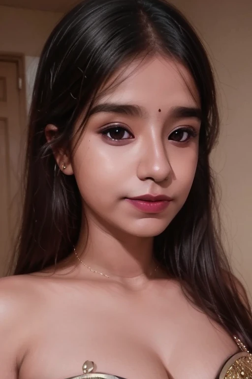 (High resolution) Indian face with pink  lips adorable face and a mole on upper lips. Innocent skinny 13 yl. Taking mirror pictures with an iphone 14 pro