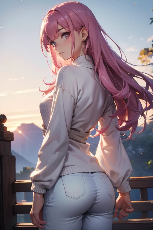 (1girl:1.3), (photorealistic:1.4), (masterpiece, top quality, best quality, official art), extreme detailed, highest detailed, (ultra-detailed), ((an extremely delicate and beautiful)), cinematic light, contemporary, silky long hair, she standing at the station, in evening, (((butt crack))), upper body, from above, shy, blush, (looking back:1.4), (very sexy), (revealing clothes), petite,