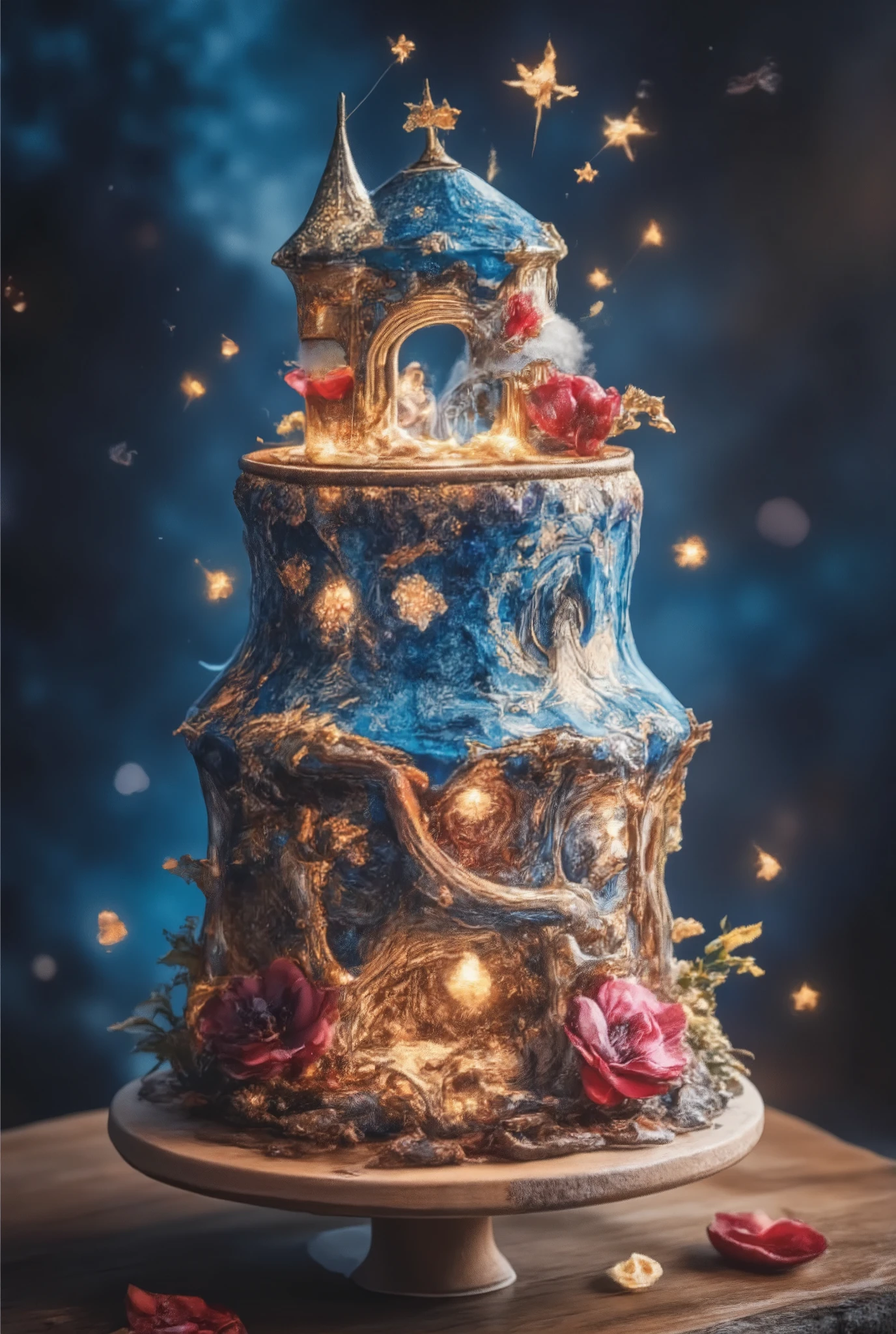 Best quality, very good, Birthday Cake，Rocket Decoration，75（（A masterpiece full of fantasy elements）））， （（Best quality））， （（Intricate details））（8K）