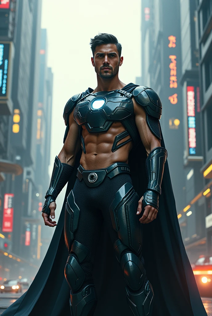 (NerazimAI:1.25), (scifi:1.25), (one male).
Very detailed masculine face, heroic, detailed realistic open eyes, (muscular:1.5), narrow waist, (long hair), (slight smile).
detailed, intricate. Cyborg. (shirtless) (topless male), boots.
Realistic, photoreal, High contrast, high saturation, highly detailed, high quality, masterpiece, volumetric light, vibrant colors, bokeh, depth of field.
<lora:BeautifulEyes:0.9>
<lora:NerazimAI:0.9>