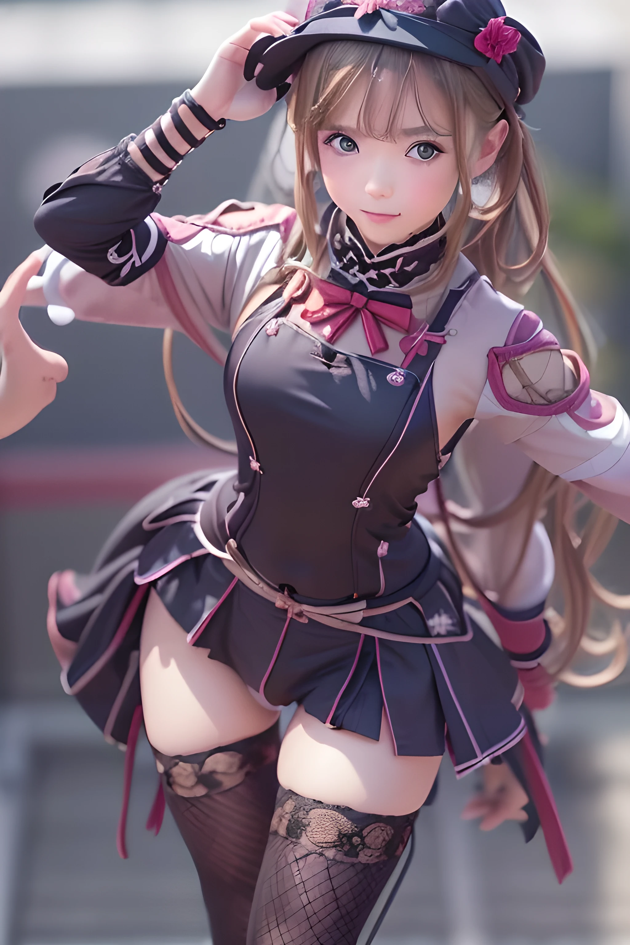 (masterpiece, best quality), 1girl, <lora:huang_lingyin_v1:0.8> aahuang, long hair, twintails, hair ribbon, small breasts, school uniform, white dress, detached sleeves, aahuang, long hair, twintails, hair ribbon, small breasts, bare shoulders, pink leotard, sleeveless, pink thighhighs