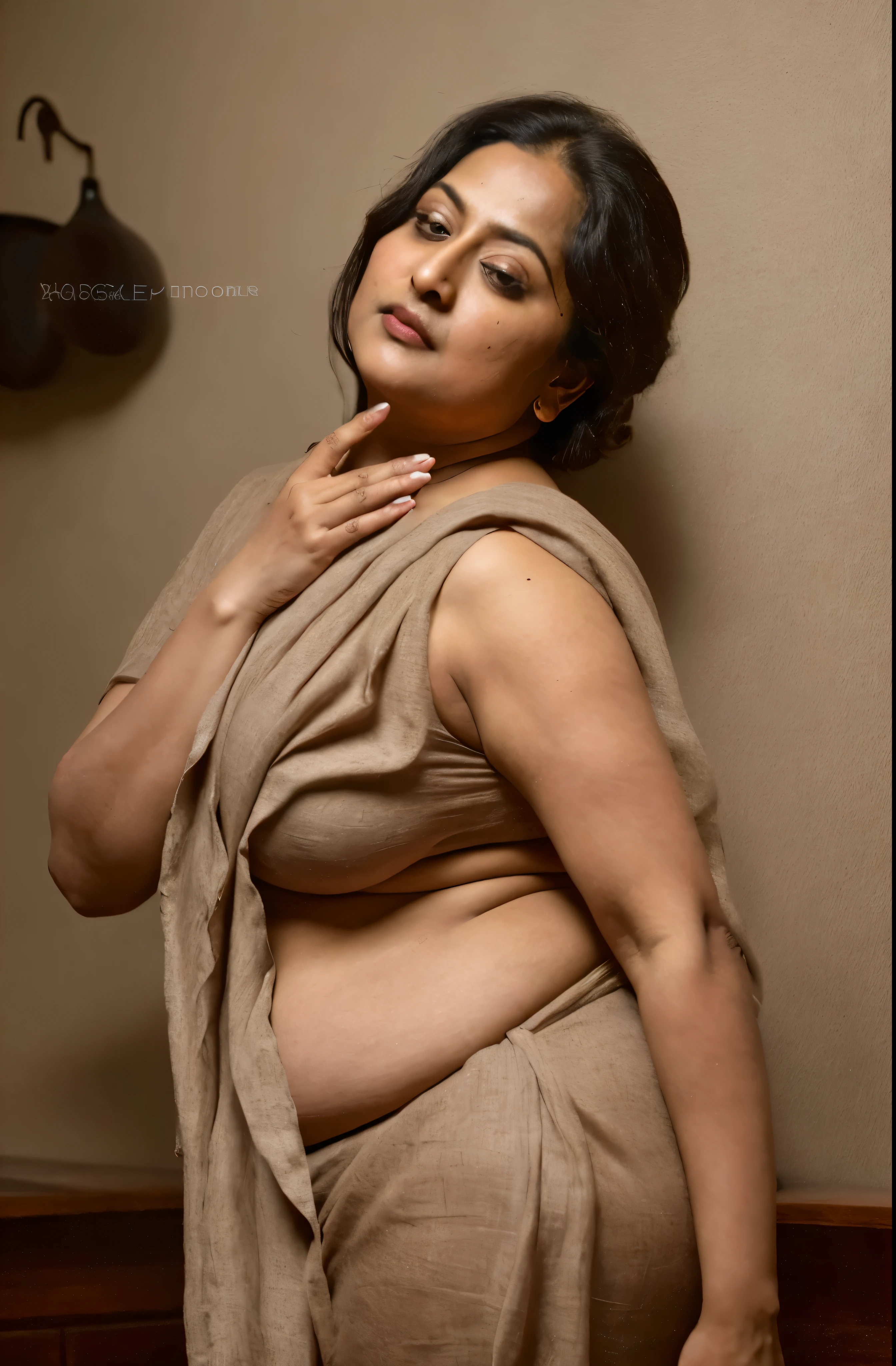 Foto RAW, photorealistic, photography, full body shot, 50 years old Woman, mature aunty, mature big saggy breast, hot Amma, vellamma, desi aunty, mommy, momma, motherly figure, fleshy bulky figure, curvy, Full figured woman, busy housewife, thirsty for young male, hypnotizing eyes, master shot, perfect eyes, goddess like beauty, pierced eyes, perfect thick chubby mallu Desi aunty bhabhi, Wearing a Stanapatta, a chest-band.Saree model, model Photography, Indian saree shoot, Indian traditional wear advertising photography, traditional wear brand shoot, face of Indian actress Sonakshi Sinha, masterpiece, realistic, realism, incredible details,  pleasure, photorealism, detailed skin, skin pores, high contrast, photorealistic Artstation 8k HD digital art trend of high definition and detailed realistic skin texture, ultra detail, realistic skin texture, armature, best quality, ultra high definition, (photorealistic:1.4),, high resolution, detail, raw photo, sweat, Re sharp, by Lee Jefferies Nikon D850 Film Stock Photo 4 Kodak Portra 400 Camera F1.6 Lens Rich Color Ultra Real Realistic Realistic Textures Dramatic Lighting Unreal Engine Trending at Art Station Cinestill 800,(pele altamente detalhada: 1.2), 8k UHD, DSLR, soft-lighting, alta qualidade, grain of film, Fujifilm XT3,she didn't like to wear blouse or bra, she is happy to wear only saree, she hates blouse or bra, detailed hairy armpits, hyper realistic skin, skin pores, sweat, veins,  Dark hairy armpits, sensually appealing figure, goddess of temptation and lust, queen of lust, 