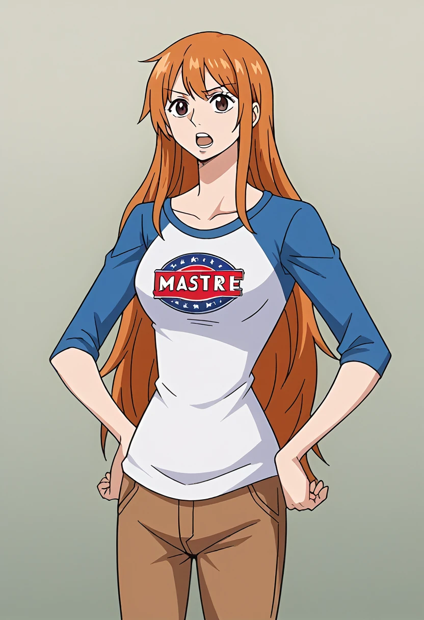 a cartoon picture of a woman in a bikini top and jeans, nami one piece, nami from one piece, nami, beautiful portrait of nami, from one piece, oppai, blue eyes, smoking, ponytail