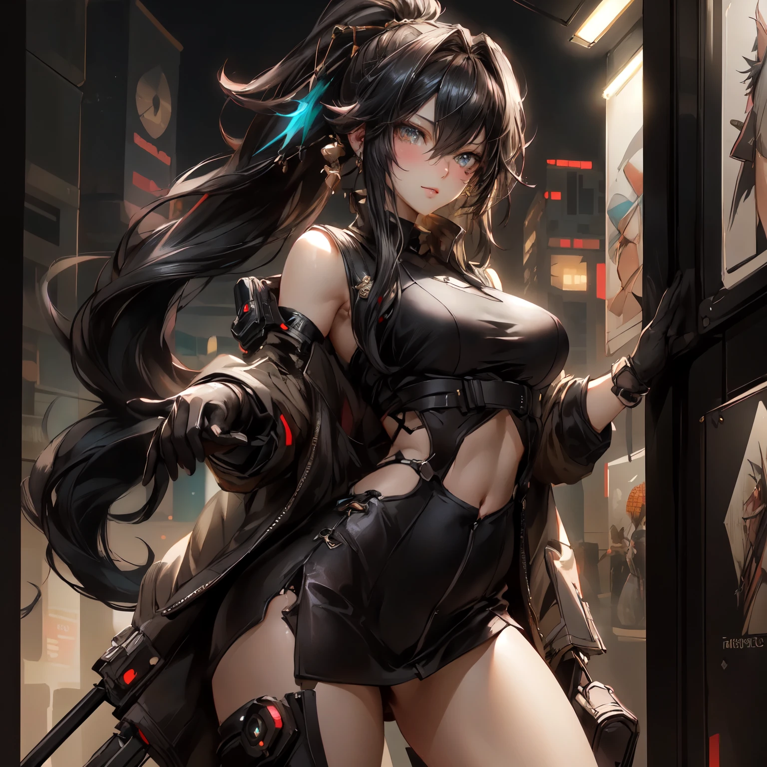 ((best qualtiy)), ((tmasterpiece)), (A detailed:1.4), 3D, Beautiful images of cyberpunk women,Wearing a red mech, HDR(HighDynamicRange),Ray traching,NVIDIA RTX,Hyper-Resolution,Unreal 5,sub surface scattering,PBR textures,Post-processing,Anisotropic filtering,depth of fields,Maximum clarity and sharpness,Many-Layer Textures,Albedo e mapas Speculares,Surface Coloring,Accurate simulation of light-material interactions,perfectly proportions,rendering by octane,twotonelighting,Wide aperture,Low ISO,White balance,trichotomy,8K RAW,tmasterpiece,best qualtiy,(8k very detailed CG unit wallpaper)(best qualtiy),(Most Best Illustration),(best shadow)Golden sea waves,Bright orange AOL sunset through the waves,Golden water droplets flying,(:1. 6),