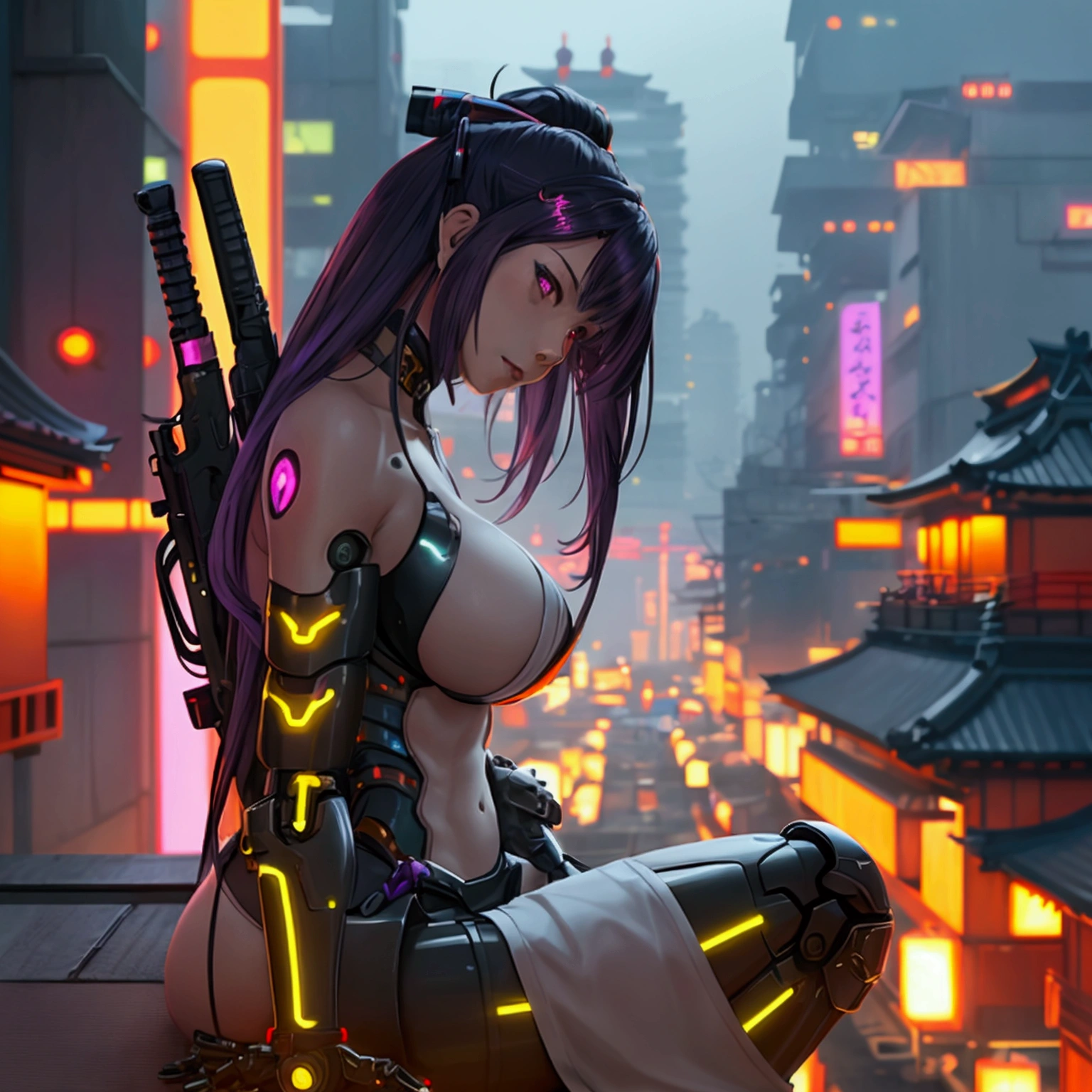 Beautiful Alluring Cyberpunk Geisha, Bare Skin, Athletic Well Toned Body, Elegant Form, Bare Skin, Outside At Neon Streets, Barely Clothed, Beautiful Face, colorful patterned silk robes, mechanical limbs, exposed robotic parts, chrome skin, neon glowing parts, inside a bedroom with various computers, Japanese Theme, Cyberpunk Theme, Fiverr Dnd Character, Octane Render, Digital Art, Extreme Detail, 4k, Ultra Hd, Polished, Beautiful, Hyperdetailed, Intricate, Elaborate, Meticulous, Photorealistic, Sharp Focus, Wlop, Character Design, Unreal Engine, 3d Rendered, Volumetric Lighting, Reflections, Glossy, Digital Illustration, Sensual Pose, Suggestive Pose, Lewd, Full Body Shot, naked, visible nipples, puffy vagina, 💖❤💕💋❣