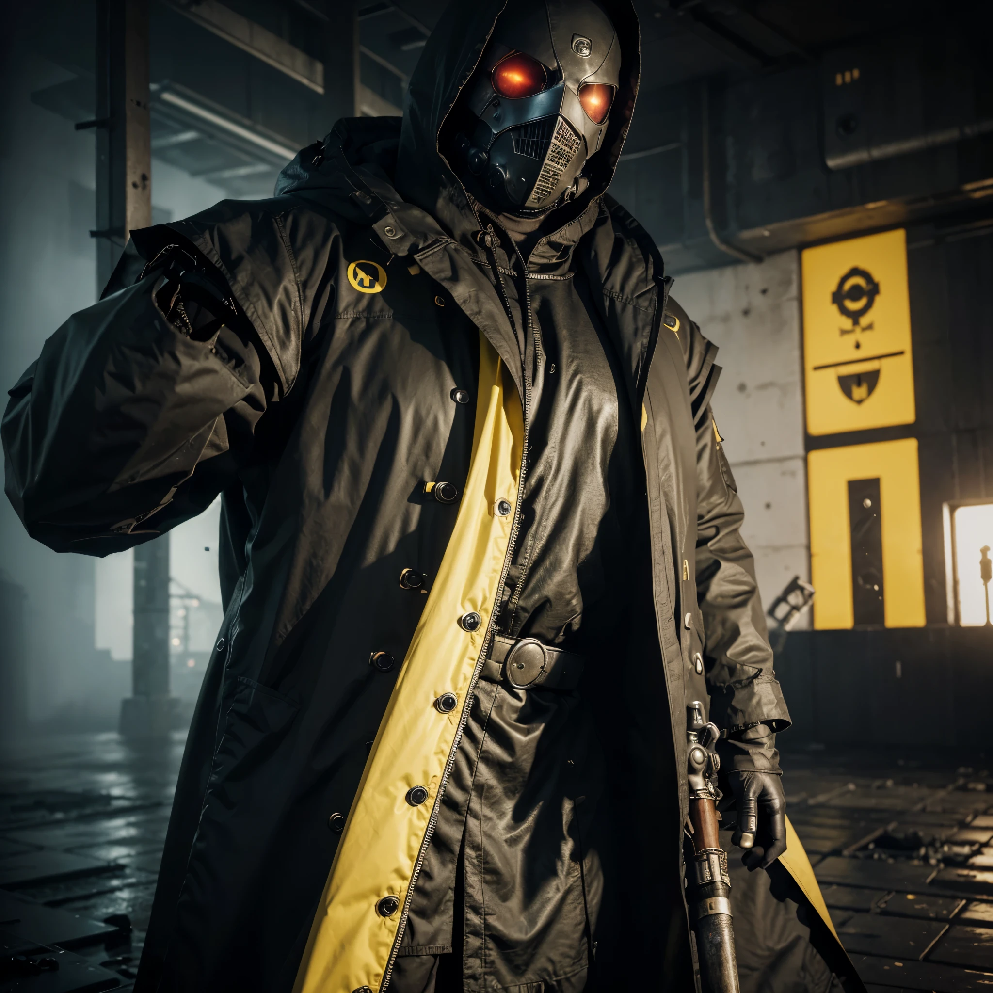 there is a man mask and a leather jacket, action shot, fighting, aggressive, corvo attano, wojtek fus, cyberpunk horror style, craig mullins style, octane trending on cgsociety, dark cyberpunk illustration, unreal engine character art, cyberpunk character art, cyberpunk character, dystopian sci-fi character, cyberpunk character design, photorealistic dark concept art, octane. trending on artstation