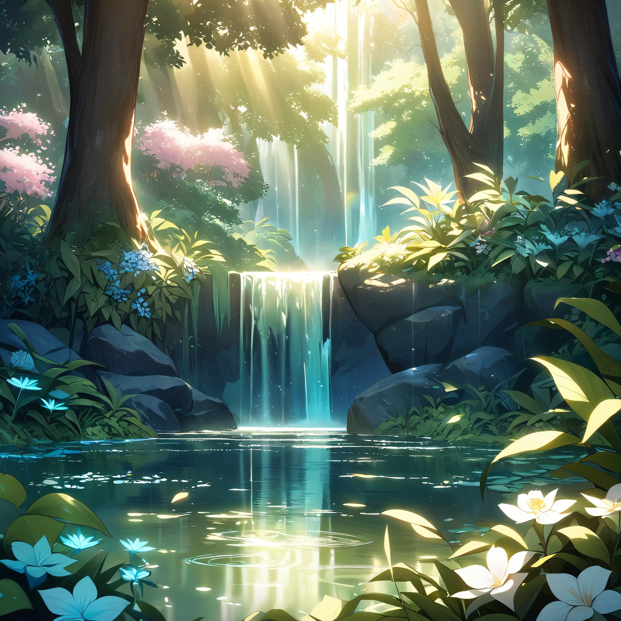 (best quality,4k,8k,highres,masterpiece:1.2)1boy,venti_\(genshin_impact\),ultra-detailed,enchanting lake, sparkling water, serene atmosphere, peaceful, calming, tranquil, glimmering reflections, floral surroundings, fragrant flowers, smooth stones, natural beauty, fairy-tale-like, sunlit, shimmering waterfall, transparent veil of water, cascading elegantly, delicate mist, refreshing breeze, natural harmony, dappled sunlight, dancing shadows, ethereal, magical ambiance, lush greenery, whispering leaves, playful ripples, harmonious colours, serenity, blissful tranquillity, hidden paradise, one with nature, serene escape, enchanted dreamscape, rays of light piercing through the foliage, harmonious melodies of nature