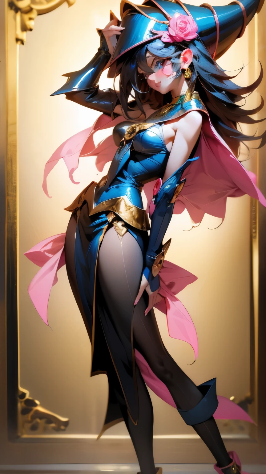 mona, blue eyes, hair between eyes, twintails, very long hair, purple hair, hat, (small breast:1.2, big hips:1.2), witch hat, , (full body), (masterpiece), (best quality), ultra high res, ultra detailed, detailed eyes, intricate, 1girl, looking at viewer, collarbone, ((big hips, tight clothes, cleavage, looking at the viewer)), (abs:0.8), blushed, (realistic:1.2), (realism), (masterpiece:1.2), (best quality), (ultra detailed), (8k, 4k, intricate), (85mm), light particles, lighting, (highly detailed:1.2), (detailed face:1.2), (gradients), colorful, (detailed eyes:1.2), (detailed background), detailed landscape, (dynamic angle:1.2), (rule of third_composition:1.3), (Line of action:1.2), seducing pose,