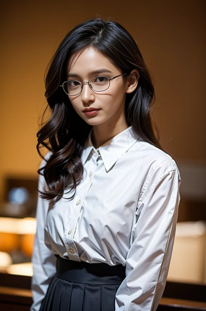 (8k, RAW photo, best quality, masterpiece, extremely detailed:1.2) (realistic, photo-realistic:1.4) sharp focus, (blurred background:1.2) bokeh (close up:1.4) soft light (from below:1.4)
BREAK
extremely cute 1 Japanese idol, 20 years old (glasses, glasses beauty) extremely detailed brown perfect eyes, symmetrical eyes, extremely detailed cute face, detailed extremely pale skin, (long straight hair:1.3) looking at viewer, seductive smile, closed mouth, perfect anatomy (chubby, spread legs, skirt lift:1.3) (office lady suits, detailed white panties:1.2) jacket, white shirt formal, big ass, sexy pose BREAK office, window