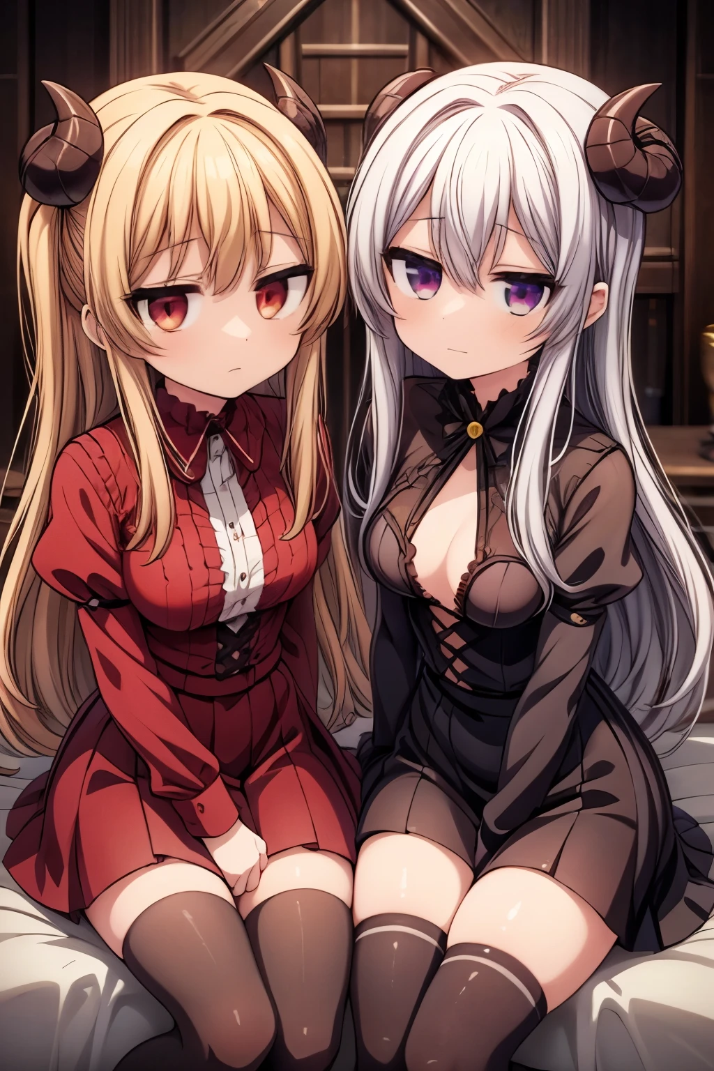 a group of anime girls with different colored hair and costumes, visual novel, ; visual novel, visual novel cg, visual novel sprite, medieval demons, demon anime girl, visual novel key visual, anime visuals, anime vampires, anime in fantasy style, devious evil expression, demon soul concept art, popular isekai anime, fine details. anime.