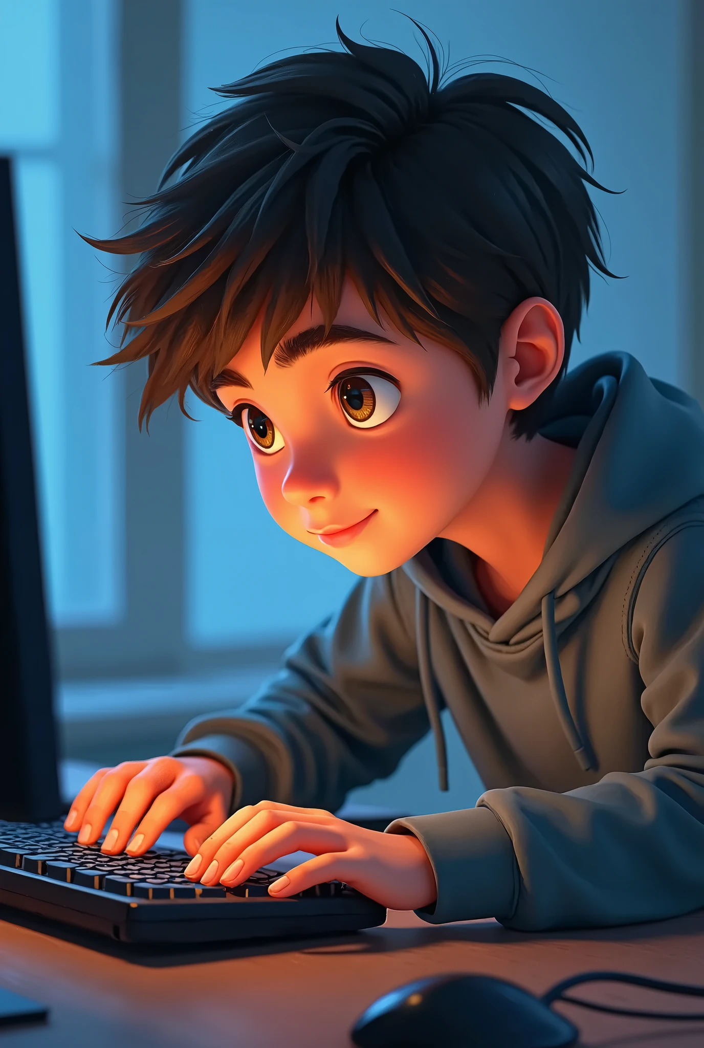 (masterpiece, best quality), (Complex lighting), 1 boy, Solitary, Wukong , black eyes, Smile, Sit in front and play games, background in the esports room,(Sulfur storage),(Goatee and gray hair),