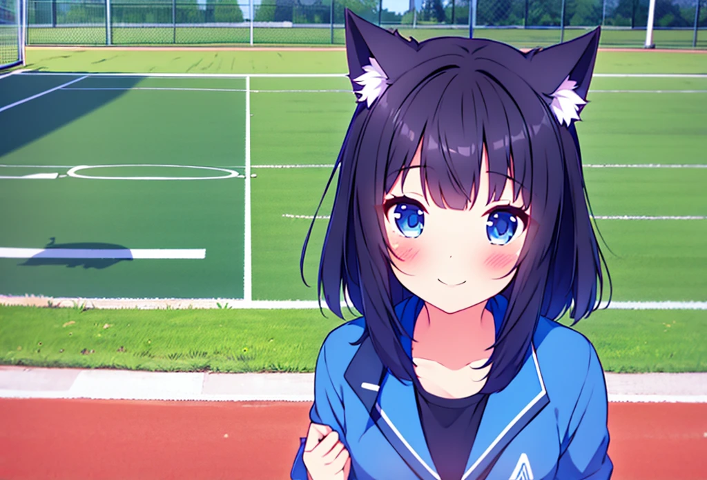 anime girl, soccer uniform, (with chains around her), shadow aura , soccer camp , grass