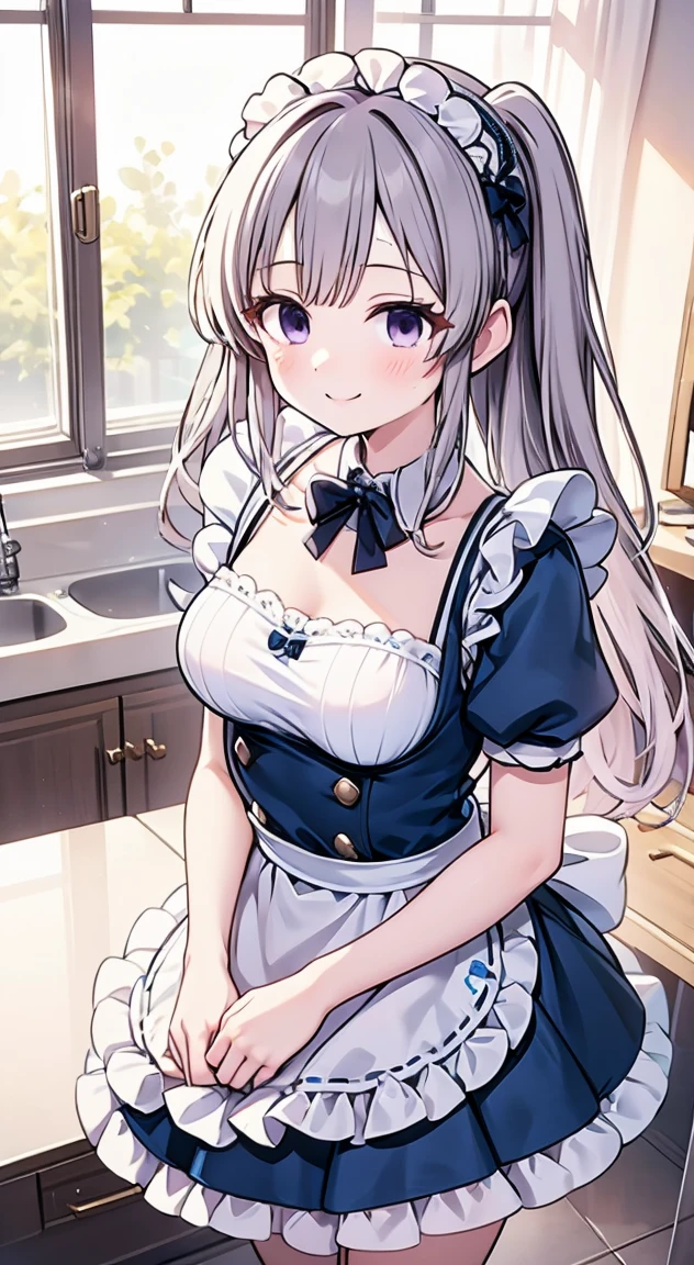 cute,Kiriko Yukoku,maid uniform,A smile full of happiness,