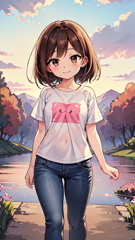 1,000,000.Best Quality, masterpiece, Ultra-high resolution, 8k,,Spring Sky,((Spring Outfits)),Show anime style , One, Soft Line Art, Digital Enhancement, shojo anime touch, shojo manga core, Flowing fabric, close, Soft Drawing, Ultra HD digital anime art, Clear facial depiction, Highly detailed girl manga character art, Ultra-detailed manga style, Best Qualityの色, full body,
(Short brown hair), Staring at us from the front,Beautiful brown hair, Clear brown eyes, A little thick,Small breasts,Small butt,(((Teasing Smile))),
Summer landscape,Cumulonimbus.T-shirt and jeans