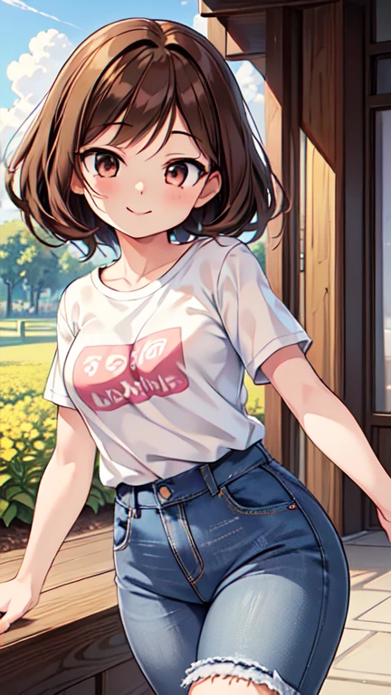 1,000,000.Short brown hair), Staring at us from the front,Beautiful brown hair, Clear brown eyes, A little thick,Small breasts,Small butt,(((Teasing Smile))),
Best Quality, masterpiece, Ultra-high resolution, 8k,,Spring Sky,((Spring Outfits)),Show anime style , One, Soft Line Art, Digital Enhancement, shojo anime touch, shojo manga core, Flowing fabric, close, Soft Drawing, Ultra HD digital anime art, Clear facial depiction, Highly detailed girl manga character art, Ultra-detailed manga style, Best Qualityの色, full body,
(Summer landscape,Cumulonimbus.Gingham T-shirt and jeans