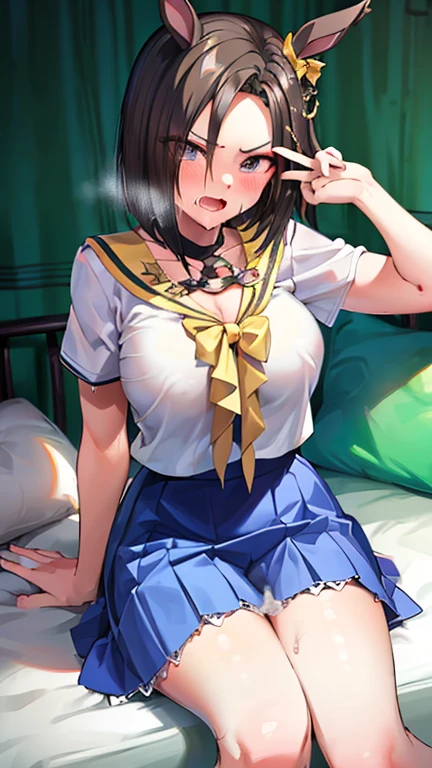 (8k, RAW Photos, highest quality, masterpiece:1.2),
1 girl,alone,Mature Woman,Black Hair,Brown eyes,Long Hair, chest, chestの谷間, Observe the audience,Quite embarrassing，(((school uniform)))，
,(((Put your hand in your panties))), (( Masturbating by touching the vagina with your fingers)), love juice spilling on the floor, liquid splashing from girl&#39;Between the legs，whole body，Browsing Caution，Nipples，

 