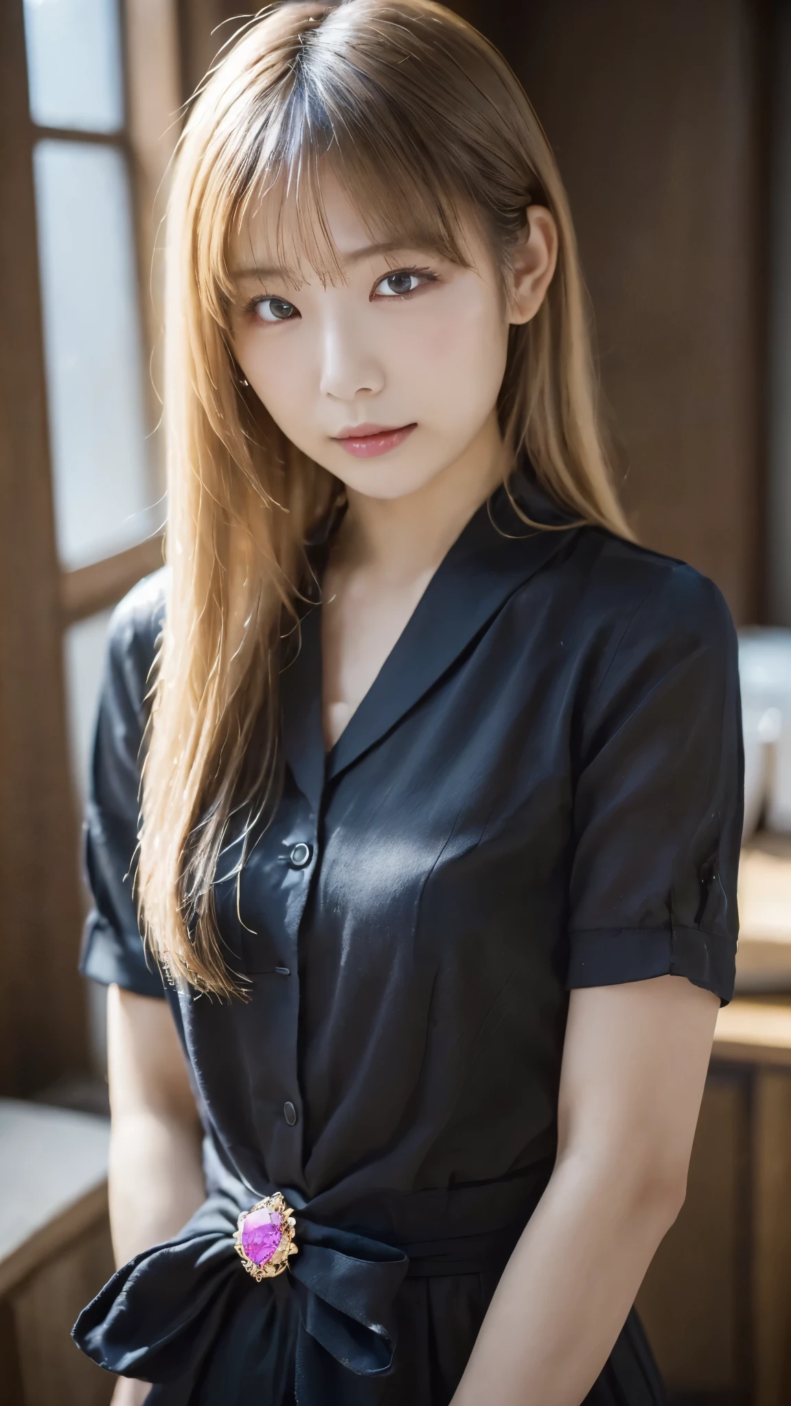 ((Small, flat chest:1.4))、((顔ofアップ:1.3))、((裸of女性:1.7))、((No underwear:1.5))、((Beautiful Makeup:1.5))、裸of脇が見える:1.4、((薄い黄色of背景:1.7))、((40歳of女性:1.4))、(Highest quality:1.7),風ofhairがなびく,Looking into the camera,1人of女of子,View the audience, Alone, jewelry, blank eyes,brooch, blonde_hair,( vevry long hair:1.2),floating hairlong, gem, hair_ribbon null, Depth_of_Field,