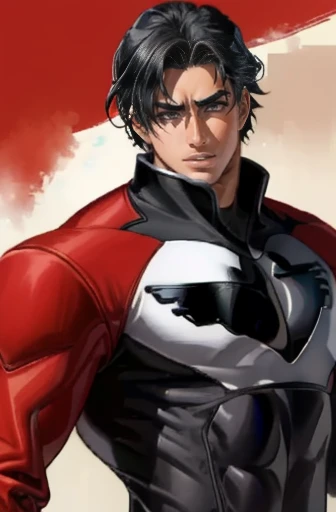 Nightwing Suit, Cute young man, Sexy Body, Tall, Shiny black hair, upright, shy, Little red face