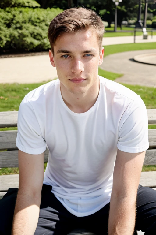 Best quality, ultra high resolution, 1 Junge mann 18 Jahre , Rote Haare, green eyes, Short and thin body, naked male, ((shy expression)), field white socks white skirt