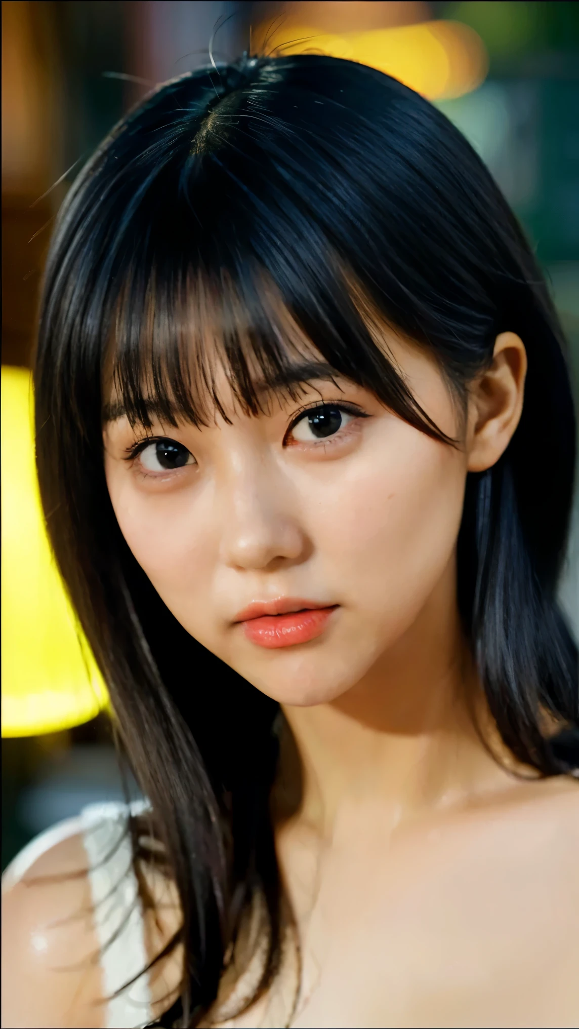 smile, Cute Japanese Women Photos,  20 years old, Oil, One Length Hair＆Hair straightening balm:1.55, (photo Realistic:1.4), (hyper Realistic:1.4), (Realistic:1.3), (Smooth lighting:1.05), (Improving the quality of cinema lighting:0.9), 32K, 1 person,20 years oldの, Realistic lighting, Backlight, The light shines on your face, Ray Tracing, (Bright light:1.2), (Improved quality:1.4), (Highest quality Realistic textured skin:1.4), fine grain, Detailed face,(smile:0), (Emphasise close-ups of the face:1.3), (Enhances the beauty of skin texture:1.1),((Extremely precise and accurate anatomy:1.0)), (Enhances the beauty of skin texture:1.1), Clean, glowing skin, mesh, thin:1.2, (Realistic:1.3), Realisticなライティング, (Smooth lighting:1.05), 32K, One Japanese woman, fine grain, Detailed face, (Film Grain:1.1),(Accentuate your body lines:1.1), High resolution, Natural look, Kind eyes, Improves hair quality, Delicate light and shadow, Transparent muscles, Graceful pose, Beautiful Eyes, Sharp details, Soft light reflection, Beautiful contours, Delicate skin tones, Thin hair,Cute Japanese Women Photos,