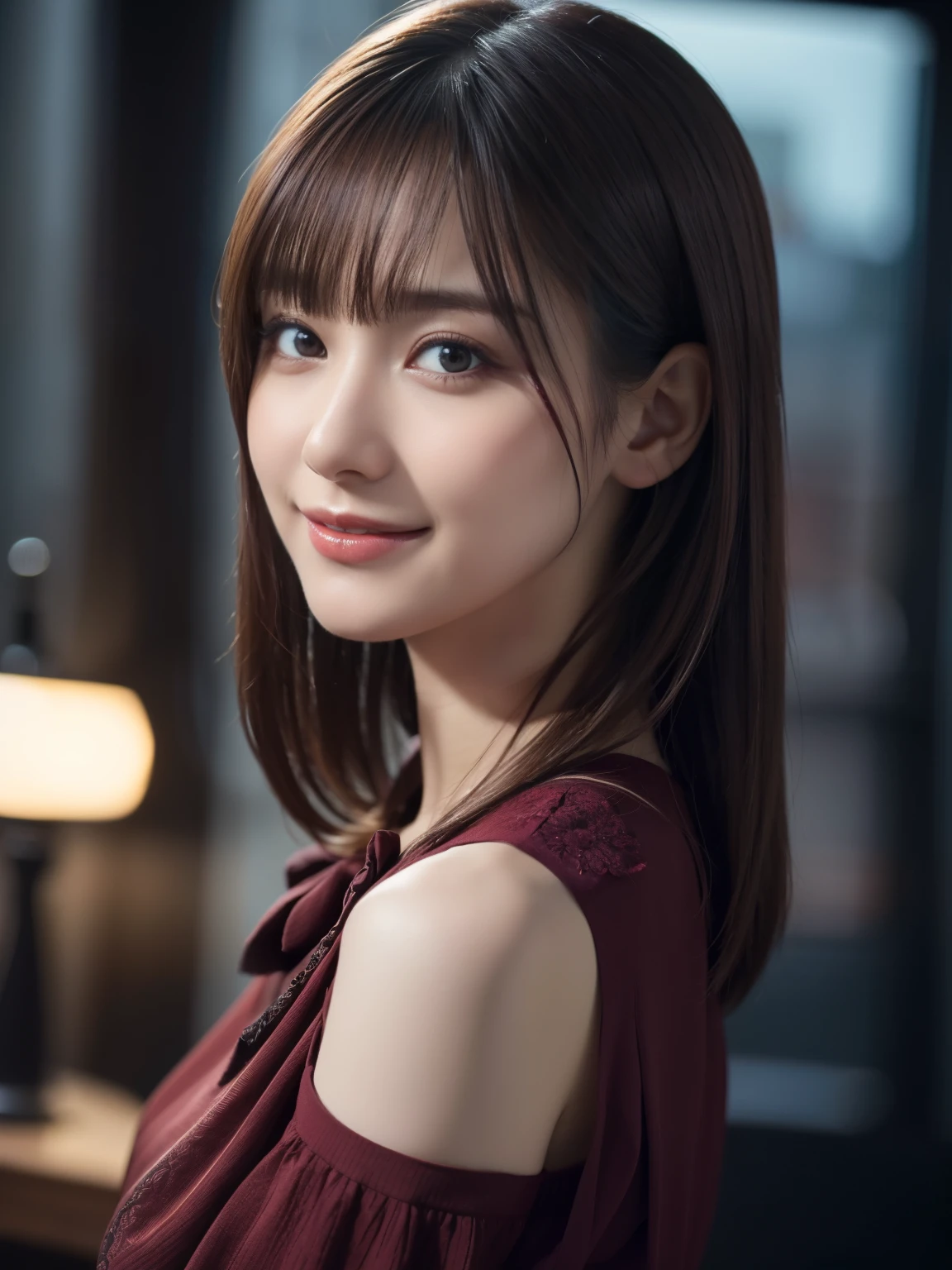 One Girl, (Wearing a red suit:1.2), (RAW Photos, highest quality), (Realistic, Realistic:1.4), Tabletop, Very delicate and beautiful, Very detailed, 2k wallpaper, wonderful, In detail, Very detailedな CG Unity 8K 壁紙, Very detailedな, High resolution, Soft Light, Beautiful detailed girl, Looking into the camera、Very detailedな目と顔, Beautiful and sophisticated nose, Beautiful details, Long Hair, small, Red dress、White Background、Background is white、Cinema Lighting, Perfect Anatomy, Slender body, smile,
