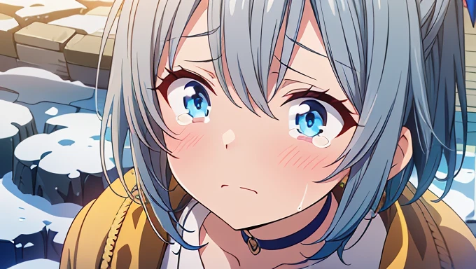 best quality, amazing quality, very aesthetic, absurdres, 1girl,arona (blue archive), blue archive, blue eyes, (artist official art:1.5), (realistic face:0.65), blush, breasts_apart, (loop writing:1.5), small breasts, orange color light, collarbone, commentary_request, cowboy_shot, downblouse, dress_shirt, green_skirt, hair_intakes, hanging_breasts, highres, lab_coat, leaning_forward, long_sleeves, looking_at_viewer, open_coat, open_mouth, sleeves_past_wrists, solo, white_background, white_shirt, nsfw, concept art, expressive eyes, perfect face, 4k, extremely detailed anime illustration, extremely detailed eyes, enhanced details, perfect anatomy, light rays, photo background, extremely delicate body, smooth skin, feminine expression, black background, cristal clear eyes, beautiful face