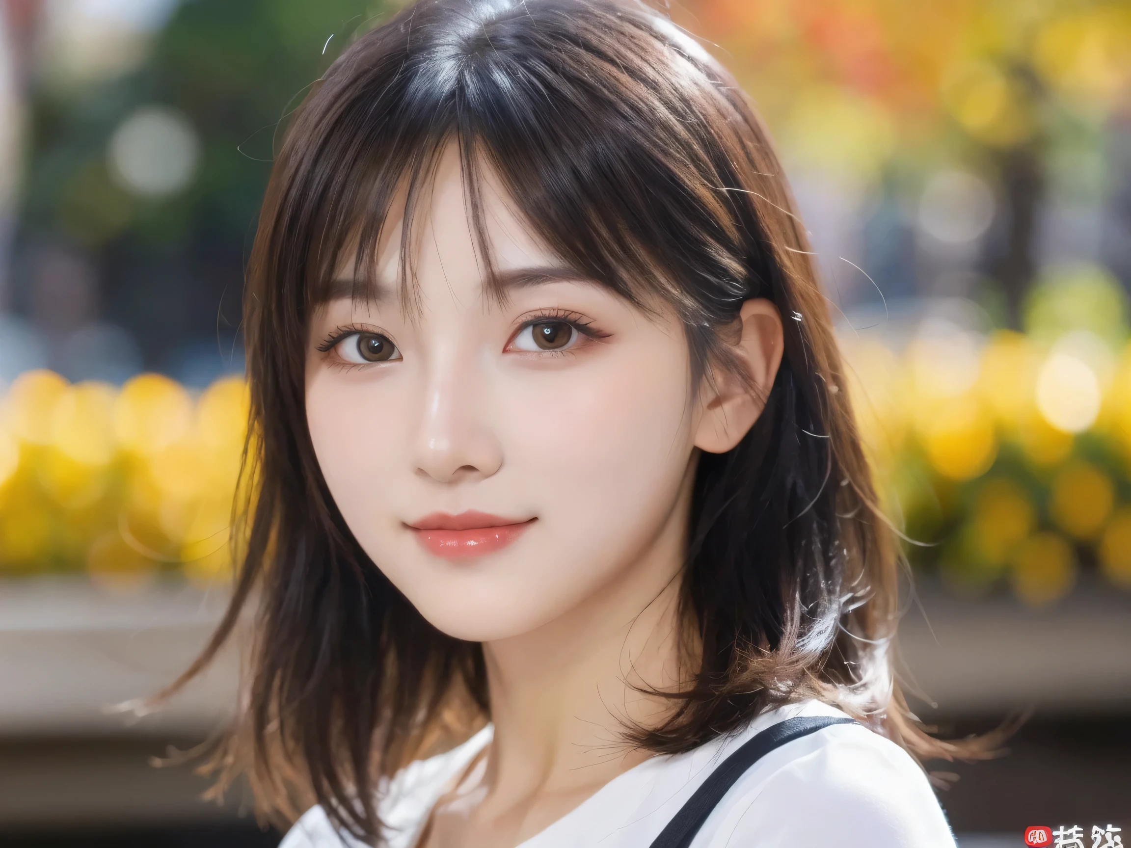 (8k, RAW Photo, Best Quality, Masterpiece:1.2), table top, Ultra Detail, Super Resolution, (Realistic, Realistic Photo:1.37), Portrait, High Detail RAW Color Photo, Professional Photo, Extremely Detailed and Beautiful, Extremely detailed, 8k wallpaper, amazing and detailed, huge file size, official art, highly detailed CG unity 8k wallpaper, highly detailed beautiful girl, highly detailed face, highly detailed eyes, highly detailed skin, highly detailed fingers, highly detailed nose, very detailed detailed mouth , perfect anatomy, highly detailed background, highly detailed clothes, (1 girl in), cute girl, realistic body, fair skin, glowing skin , slim body, handsome body, black hair , semilong hair, (blunt bangs:1.2), smile, cute, youthful, cute face, realistic face, delicate eyes, drooping eyes, looking at viewer, facing front, standing posture, Contraposto, (large breasts), (Perfect Body Proportions), (slender Body Proportions), super sexy pose, (early fall fashion),