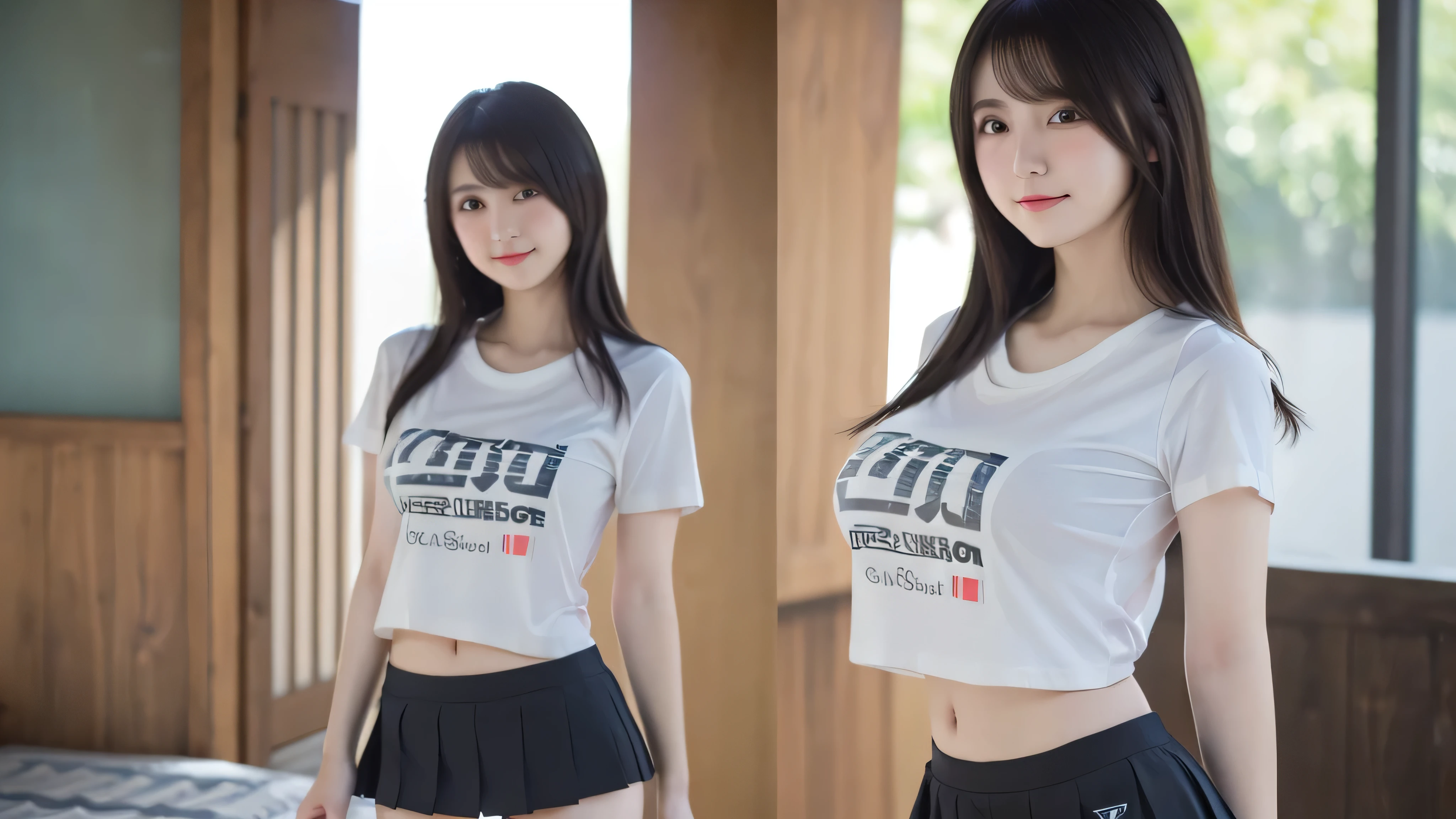 (Top Quality, 4k, Masterpiece: 1.3), Beautiful Woman, Female One, (Breasts, Attractive Body: 1.2), Abs: 1.1, Dark Brown Hair: 1.1, (Wet Body, Wet Body: 1.2), Ultra-Detailed Face, Detailed Lips, Detailed Eyes, Double Eyelids, Campsite, Sneakers, Chibi T-Shirt, Mini Skirt, Full Body, Wide Shot