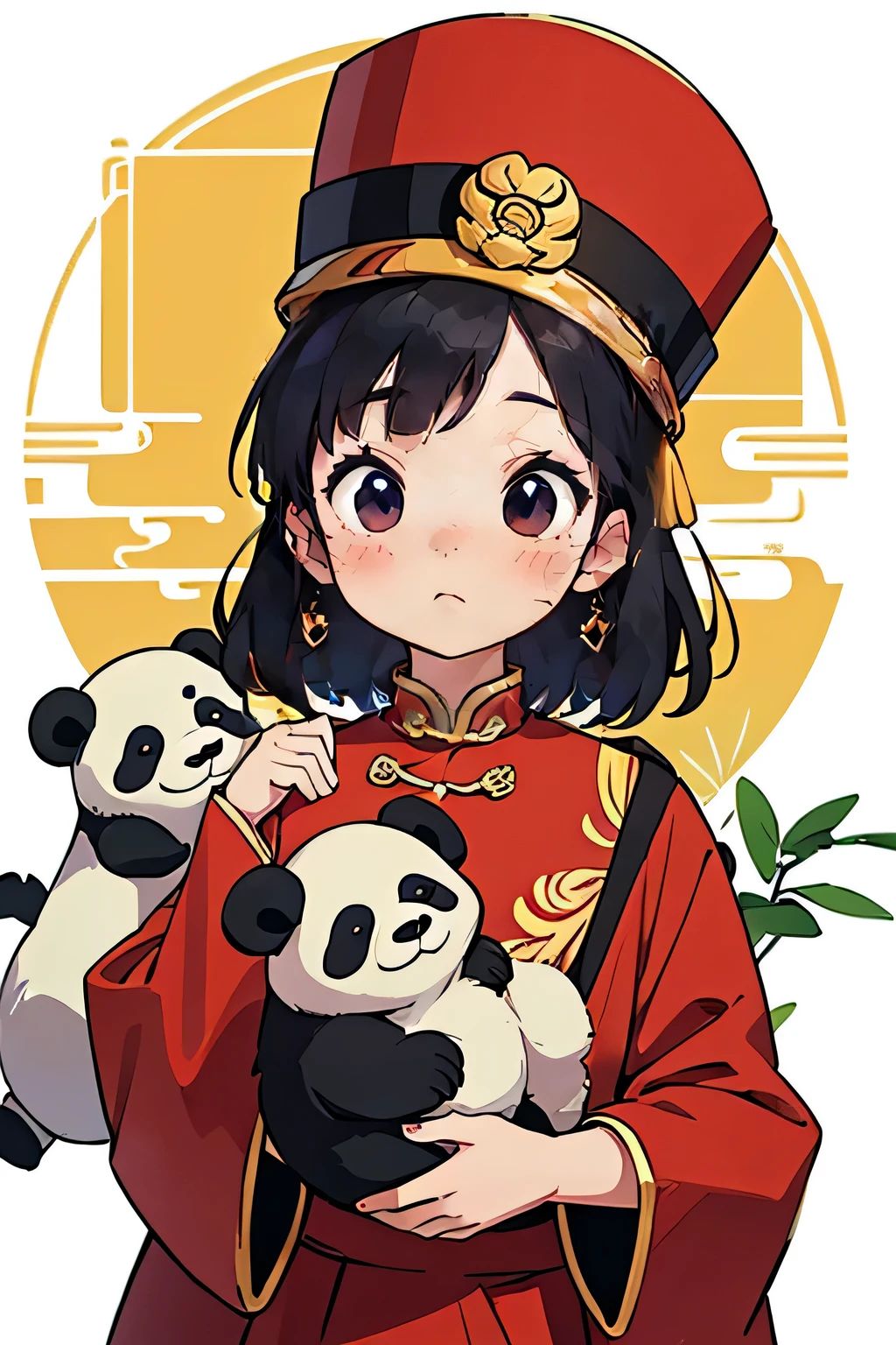 Best Quality, Anime style masterpiece,Chinese girl in Mao Zedong clothes, cute. With one panda, That's Zedon.'s flag