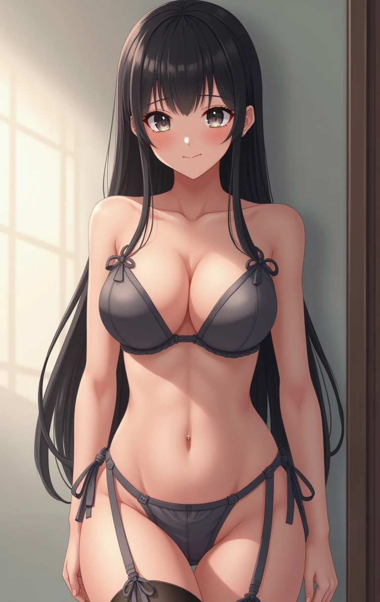 High resolution, Highest quality,  super high quality, Ultra-detailed, Cinematic lighting、(四つん這いのButt:1.5)、squat、woman 、(Transparent Bikini:1.5)、Bedroom、Black Hair、Red eyes、Beautiful Skin、Beautiful Face、Embarrassing、Beautiful Eyes、Sweaty、Sweat、Butt、完璧なButt、