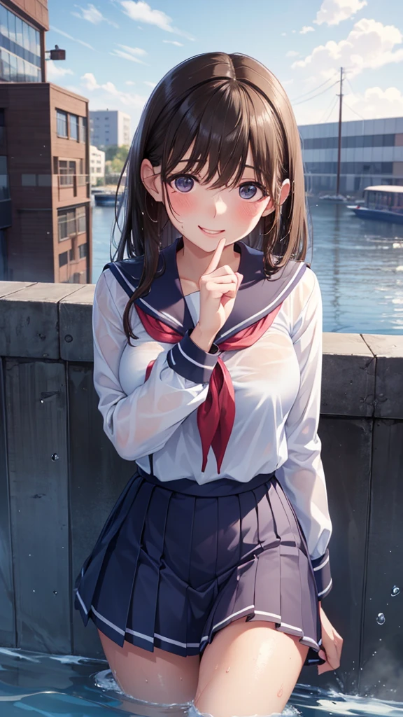 (((Perfect Anatomy, Anatomically correct, Very detailedな肌))), 1 girl, Japanese, high school girl, Shiny skin, 
Beautiful Hair, Beautiful Face, Beautiful fine details, (short hair:1.1, Bobcut:1.2), Dark blonde hair:1, blue eyes, Baby Face, Mole under the eye, 
Beautiful clavicle, Beautiful body, Beautiful breasts, Large Breasts:0.5, Beautiful thighs, Beautiful feet, 
((Long sleeve, cute navy sailor suit, Navy Pleated Skirt, Navy sailor collar, Blue Sailor Scarf, black tights, Brown Loafers)), Captivating thighs, , 
((Ahegao, Embarrassing, Drooling, Open your mouth)), ((squat, Spread your legs, Roll up the skirt yourself)), 
(Beautiful views), winter, School rooftop, building, Chain link fence, 
8k, highest quality, Masterpiece​:1.2, Very detailed), (Realistic), Beautiful illustrations, Natural light, Is urinating