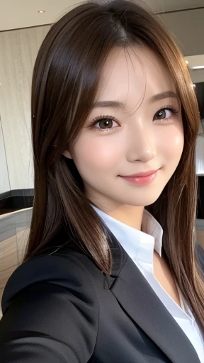 masutepiece, Best Quality, Illustration, Ultra-detailed, finely detail, hight resolution, 8K Wallpaper, Perfect dynamic composition, Beautiful detailed eyes, Business jacket,Bob Hair, mid-chest, Natural Color Lip, Random and sexy poses,Smile,20 years girl Colossal tits、business shirt、s Office、personal computers、Composition from the front