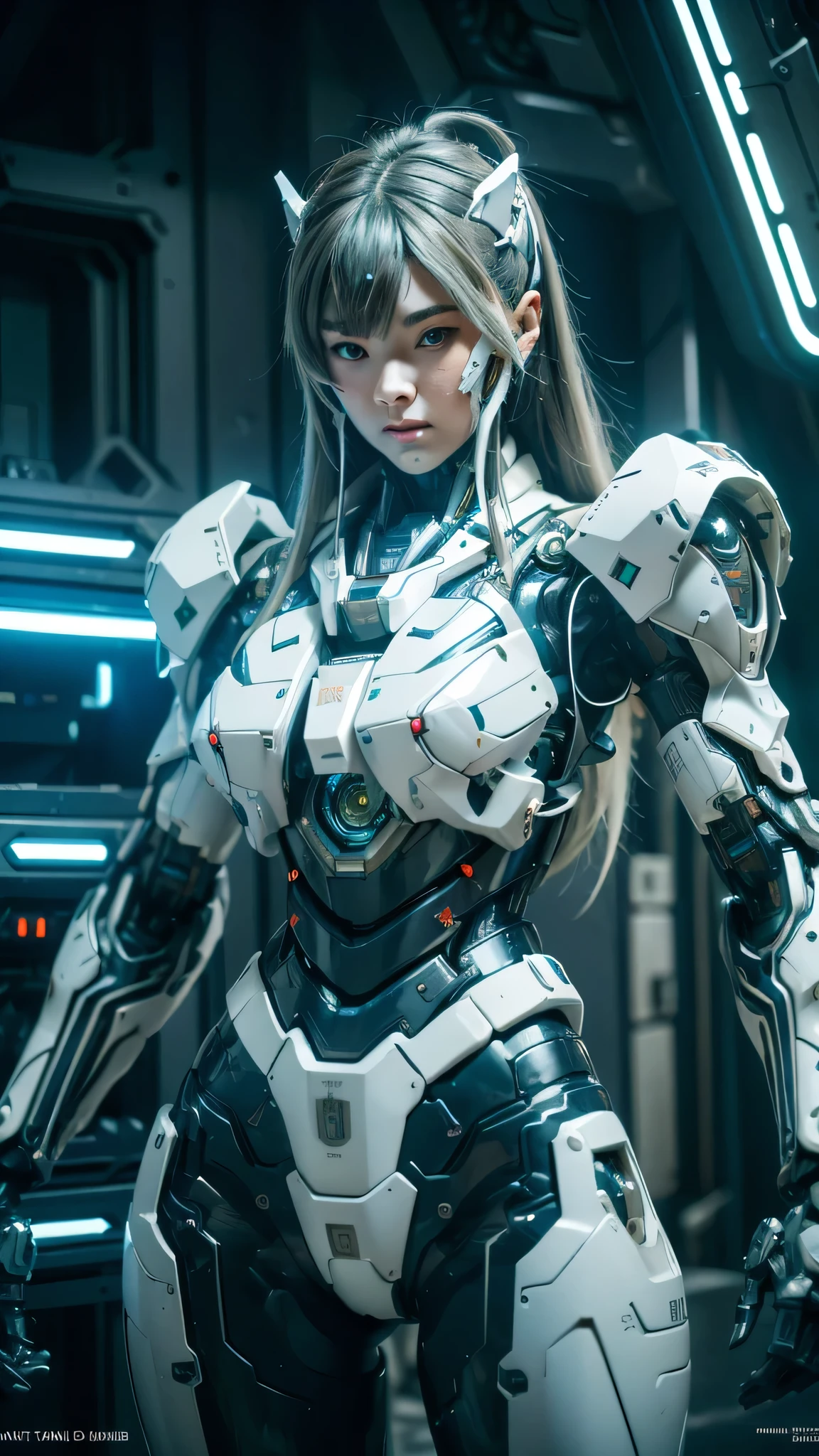 (RAW shooting、highest quality、masterpiece)、(genuine、photogenuineistic)、(Super detailed)、Very detailed CG、8k、アンgenuineエンジン、3D rendering、beautiful mechanic、((high contrast))、(High chroma)、((very delicate and beautiful))、reflected light、highly detailed background、(cyber punk、machine city、future city)、One is femininely correct))、blonde、beautiful and delicate hair、(detailed beautiful eyes、detailed beautiful face)、highly detailed skin、gloves、cyber suit、((cowboy shot))、action pose、fighting pose