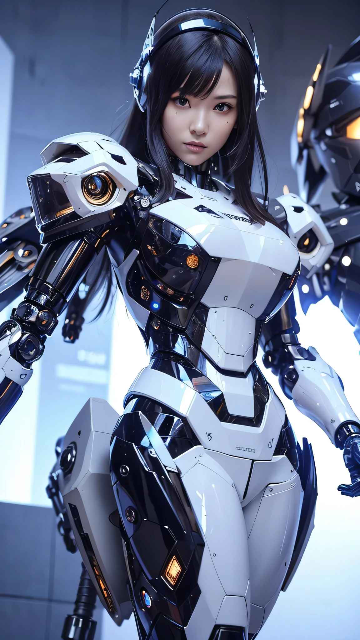 Textured skin, Super Detail, high details, High quality, Best Quality, hight resolution, 1080p, hard disk, Beautiful,(Super Heroine),(Mecha Queen),Oppai Missile,beautiful cyborg woman,Mecha Cyborg Girl,Battle Mode,Girl with a Mecha Body,She wears a battle cyborg mech with a weapon,Fulll body Shot